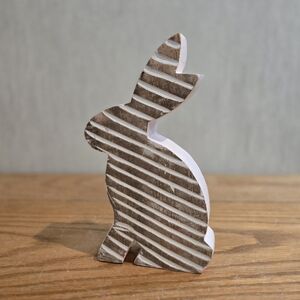 Wooden Bunny Decor With Pink Stripes